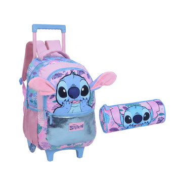 Stitch Trolley 2 Main Compartments & 2 Side Pockets & 1 Front Pocket 16Inch With Pencil Case 2Pieces