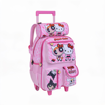 Hello Kitty & Power Puff Trolley 2 Main Compartments & 2 Side Pockets & 1 Front Pocket 16Inch With Pencil Case 2Pieces