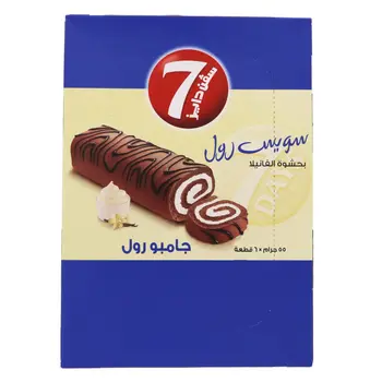 سفن دايز سويس رول بحشوة الفانيلا جامبو رول 6×55جرام