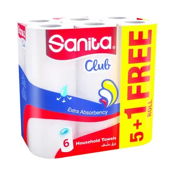 Sanita Club White Household Towels 6Rolls