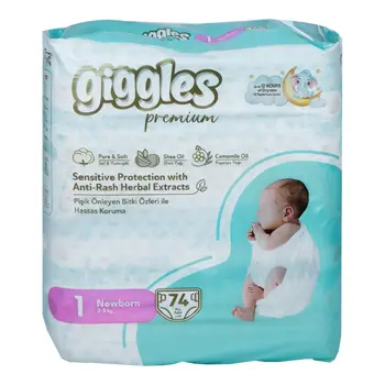 Giggles Premium Newborn Baby Diaper 74 Pieces