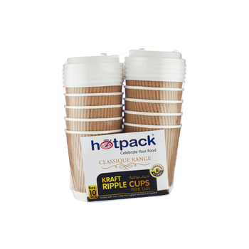 Hotpack Classique Kraft Ripple Cups with Lids 8oz 10 Pieces