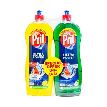 Pril Ultra Power Lemon & Apple Dishwashing Liquid 2×1.25L