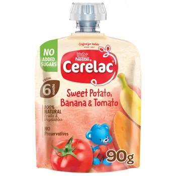 Nestle Cerelac Baby Food Sweet Potato Banana & Tomato Puree Pouch from 6 Months 90g