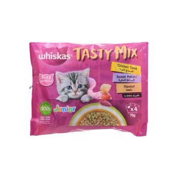 Whiskas Junior Tasty Mix Chicken Tuna & Sweet Potato In Gravy 4×70g