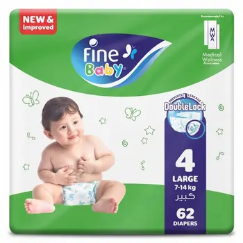 Fine Baby Diapers Size 4 Large Jumbo Pack 62Pieces