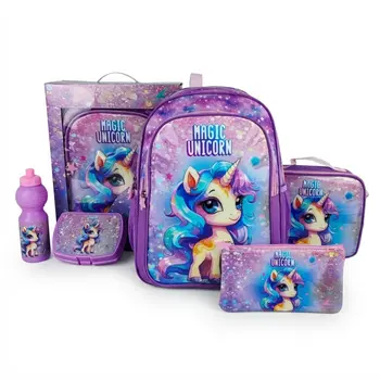 Royal Falcon Unicorn 5 In 1 Value Set Backpack Bag With Accessory Purple White 1Pieces