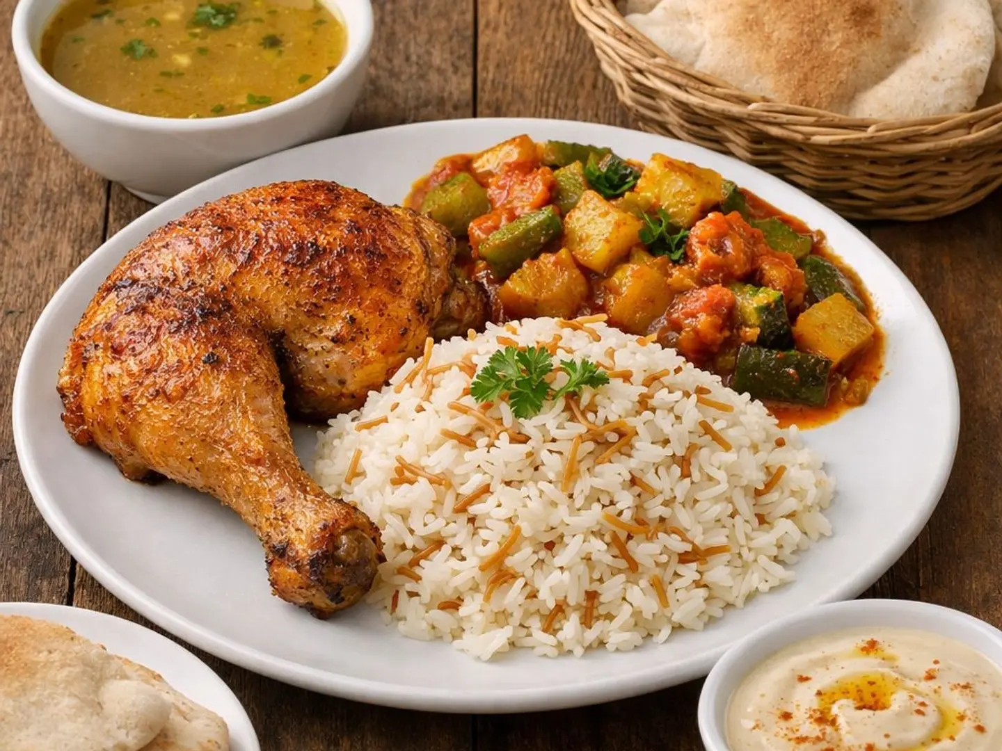 Single Lunch Fried Or Baked Quarter Chicken Rice Stew