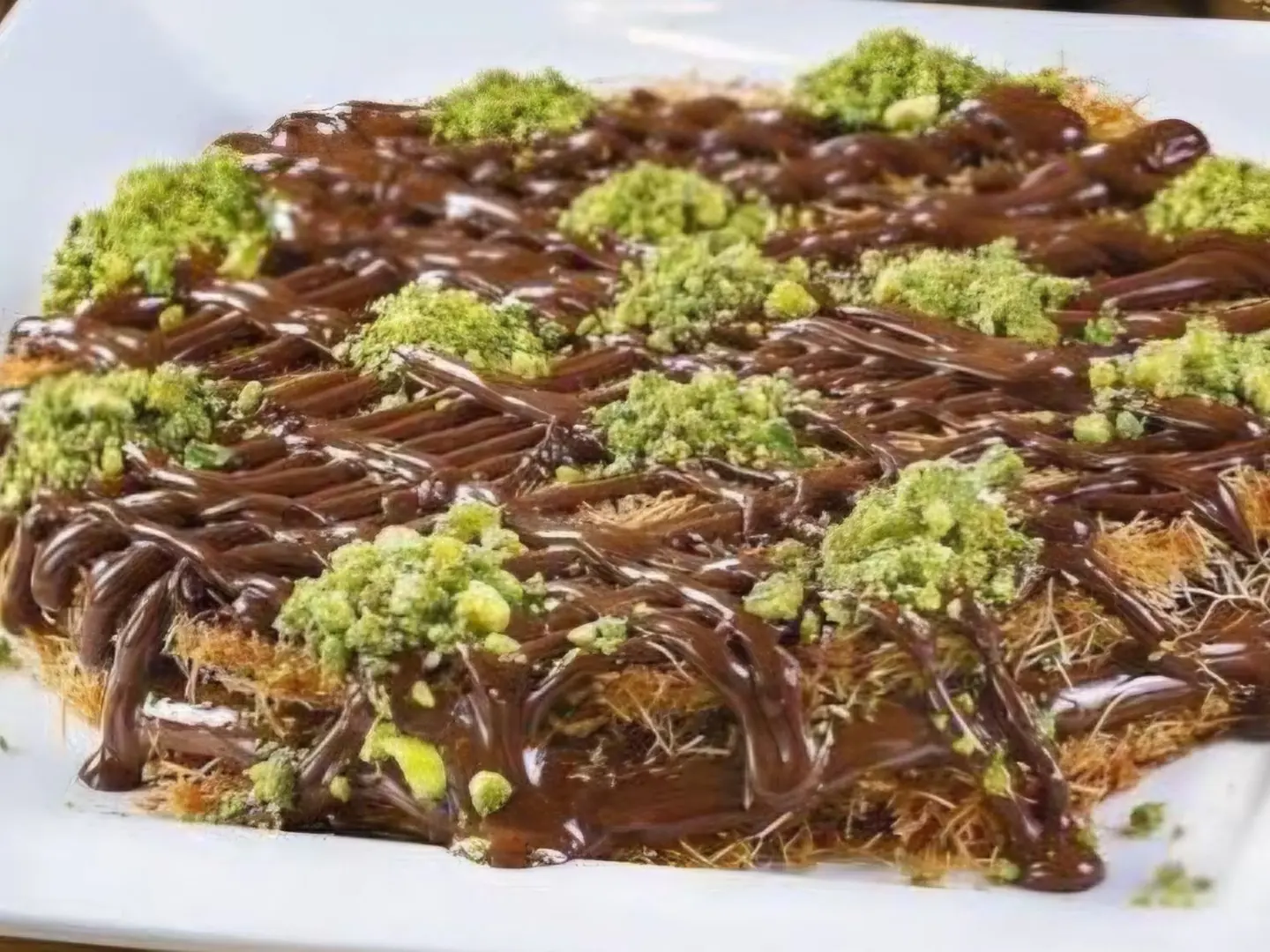 Kunafa With Cream, Nutella Sauce, Heart Shape