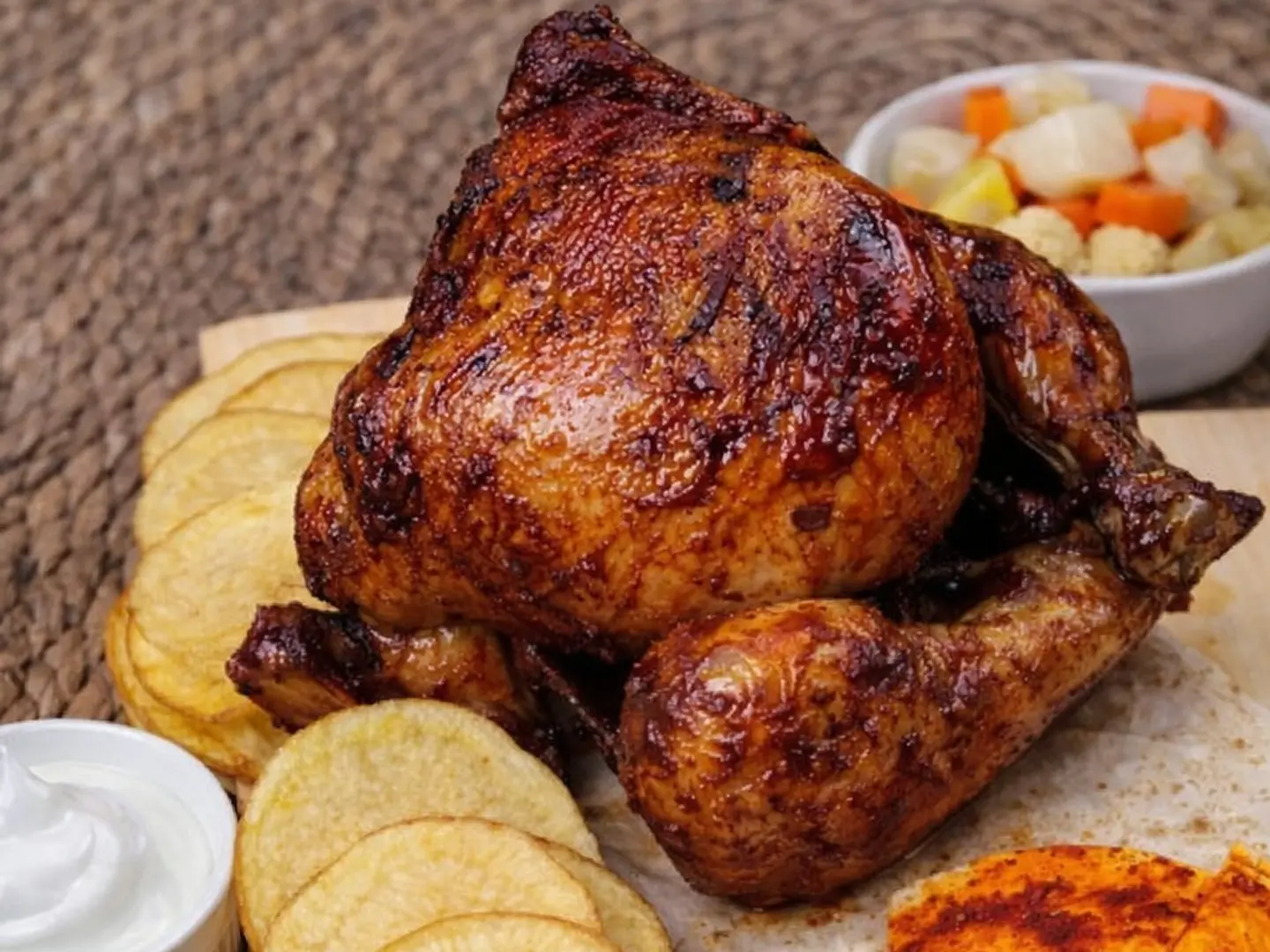 فروج كامل مع الثوم والبطاطا