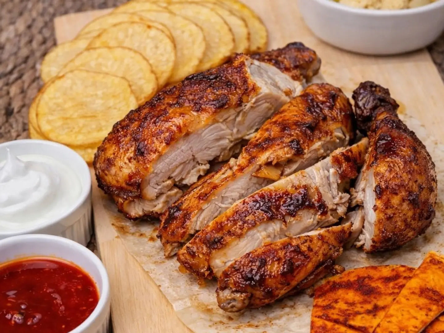 نصف فروج مع الثوم والبطاطا