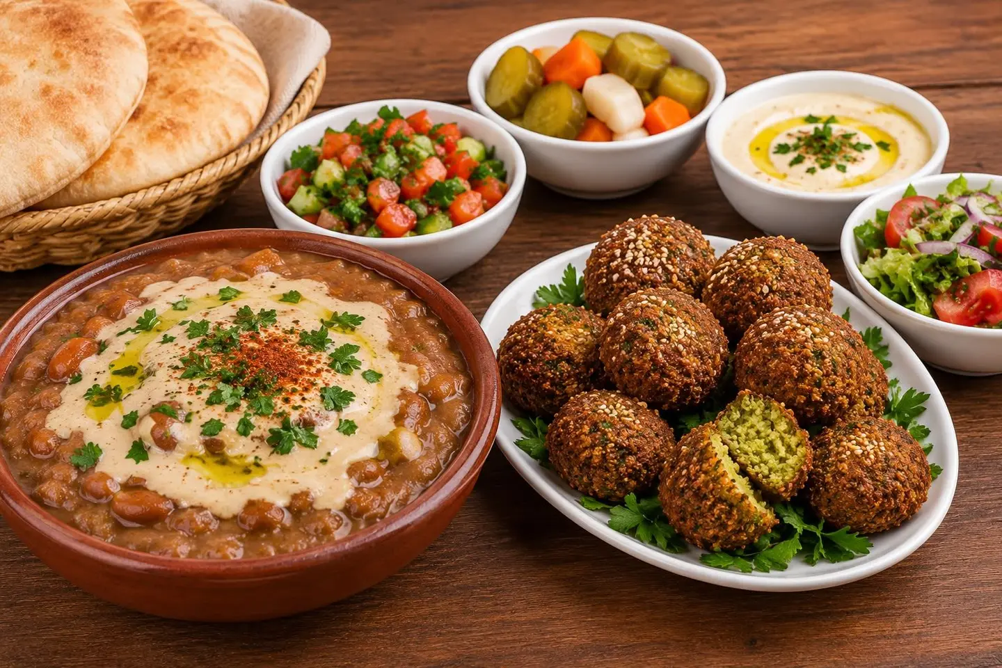 Four People 3 Foul & 3 Ta'ameya & 4 Mixed & Bread